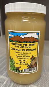 Raw, Unheated, Unfiltered Orange Blossom Honey - Mountain Top Honey - 46 oz in a glass quart jar
