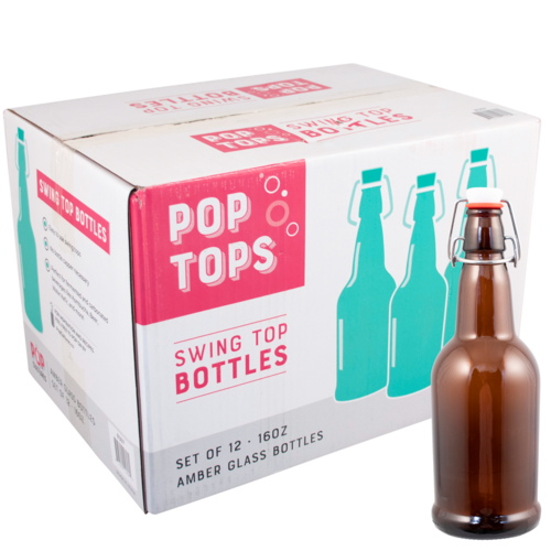 Pop Top Bottle - 16 oz Amber Flip top (flip top/ Swing top)