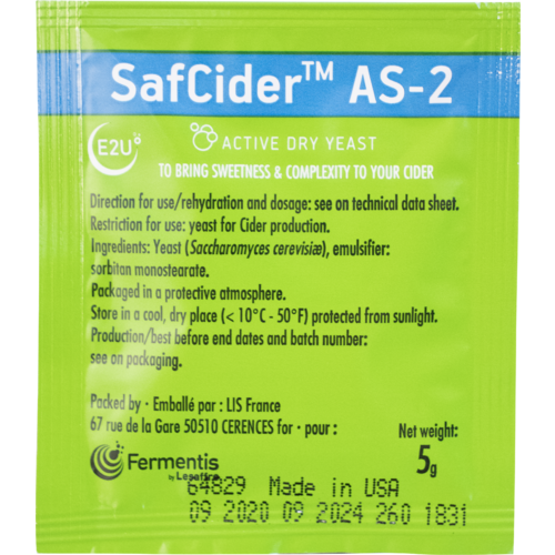 Fermentis | SafCider™ AS-2 | Dry Cider Yeast | 5 g     (AS2)