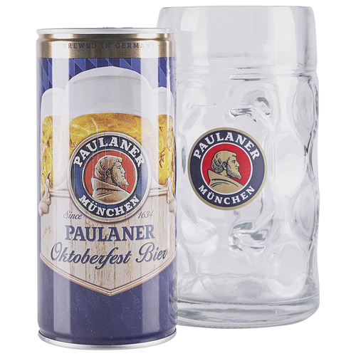 Paulaner Oktoberfest gift set - 1 liter can and logo glass mug